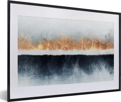 Produktbild von MuchoWow® Gerahmtes Poster Gold - Abstrakt - Design 60x40 cm - Poster mit Schwarzem Bilderrahmen Wandposter Rahmen Foto Bilder - Schlafzimmer - Plakat in Rahmen - Drucken