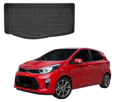 Image de Tapis De Coffre Sur Mesure Pour Kia Picanto 3 Depuis 2018, Noir, Antidérapant, Bord Haut, Toutes Saisons