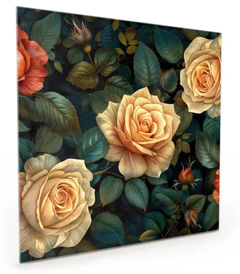 Produktbild von Küchenrückwand Spritzschutz Glas mit Motiv Rosenmuster Blumen 40 x 40 cm