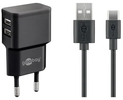 Produktbild von Goobay USB-C charger set - Netzteil - 12 Watt - 2.4 A - 2 Ausgabeanschlussstellen (USB)