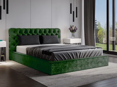 Obrázek produktu pro Čalouněná postel GRAINGOLD Chesterfield 180x200 cm Apollo - Velurová postel, sametová postel - Čalouněná postel s podnožkou - Manželská postel s roštem - Zelená (Eureka 2121)