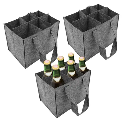 Produktbild von 3 Stück Flaschenträger 6 Flaschen, Flaschentasche Filz, Flaschenkorb, Getränketasche, Biertasche Filztasche mit Fächern, Männerhandtasche Weinflasche Tasche für Partys und Picknicks Reise
