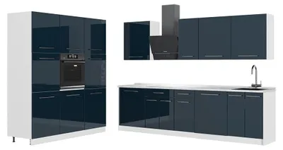 Zdjęcie produktu dla Zabudowa kuchenna Vicco Fame-Line Ciemnoniebieski wysoki połysk/Biały 460 cm, BP Marmur, Model 63832