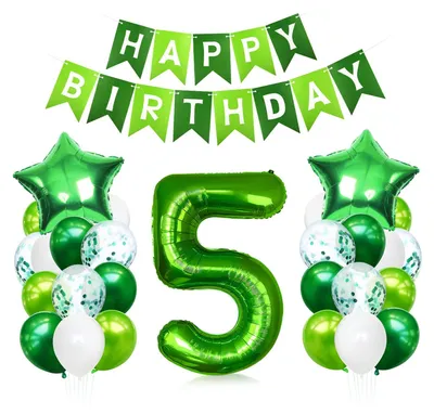 Ballon-Set 5. Geburtstag grün, 33-teilig, Folienballon Ziffer 5