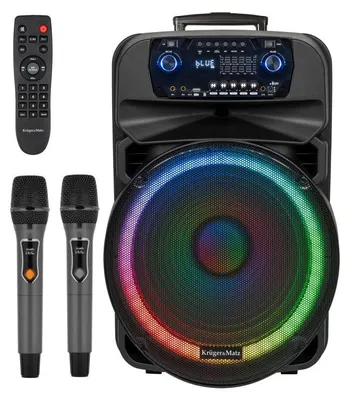 Productafbeelding van Draadloze luidspalk met 2 microfoons, UHF, SD, Bluetooth, FM, USB, LED, 60W