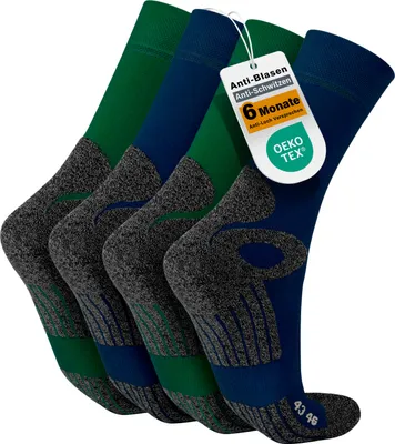 Produktbild von Celodoro 4 Paar Wandersocken, Arbeitssocken & Sportsocken (43-46, blau-grün) - verstärkte Uni Socken für Damen & Herren - atmungsaktive Anti-Schweiß Funktionssocken für Sport, Wandern, Arbeit