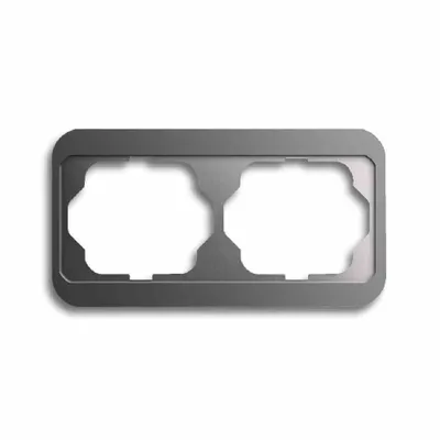 A product shot of a gray, two-gang horizontal switch/socket frame.