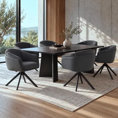 Produktbild von 6er-Set Esszimmerstuhl HWC-R24, Küchenstuhl, drehbar Metall Kunstleder Stoff/Textil Cord schwarz