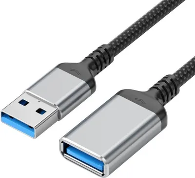 Produktbild von INF USB 3.0 Verlängerungskabel Stecker auf Buchse, Nylon, 1/2M, Grau, 1 Stück 2 m