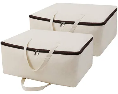 Zdjęcie produktu dla Torba do przechowywania pościeli - Bawełna - Beżowy - 60 x 45 x 22 cm - Do kołdry i odzieży