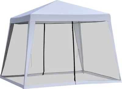 Produktbild von Outsunny Gartenpavillon Pavillon Festzelt Partyzelt wetterfest Zelt mit Moskitonetz Metall + Polyester Grau 3 x 3 m