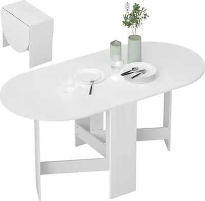 Produktbild von HOMCOM Klappbarer Esstisch, ovaler Klappküchentisch für bis zu 6 Personen, für kleine Räume, Esszimmer, Weiß