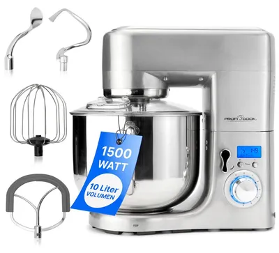 Küchenmaschine 10L Edelstahl 1500W mit Knethaken & Schneebesen