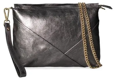 Image de Pochette pour femmes, en cuir métallisé argenté, avec bandoulière amovible. Fabriqué en Italie
