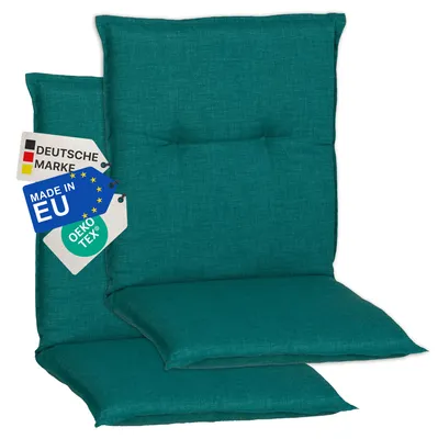 Produktbild von NYVI Gartenstuhl Auflagen Niedriglehner 2er Set Barcelona - UV-Beständig, Atmungsaktiv, Strapazierfähig - Niedriglehnerauflagen Sitzkissen Outdoor - Sitzauflagen für Gartenstühle 100x50cm Türkis