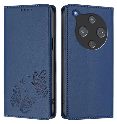 Obrázek produktu pro Kožené pouzdro pro ZTE nubia P9 Pro, motýlí ražbou, peněženkové flip pouzdro se stojánkem Tmavě modrá