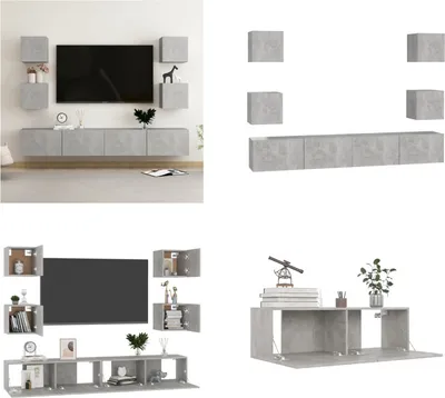 Obrázok produktu pre vidaXL 6 ks TV skrinka sada betónová sivá materiál na báze dreva - TV skrinka - TV skrinky - HiFi skrinka - HiFi skrinky