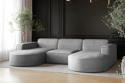 Zdjęcie produktu dla Narożnik Modena w Kształcie Litery U, Sofa Narożna Tkanina Salvador Szary