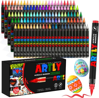 Zdjęcie produktu dla Zestaw pisaków akrylowych 120 kolorów, wodoodporne pędzlem, do kamienia, multimarkery