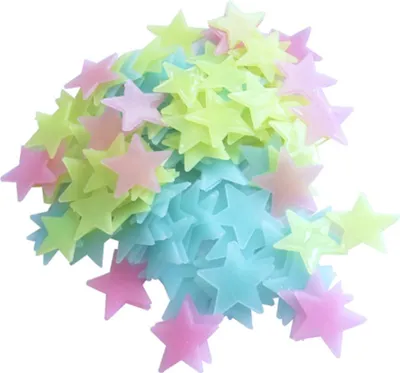 Obrázek produktu pro Svítící ve tmě 3D hvězdy Nástěnné samolepky 100Pcs světelné fluorescenční plastové samolepky na zeď pro děti pokoj ložnice strop Home Decor