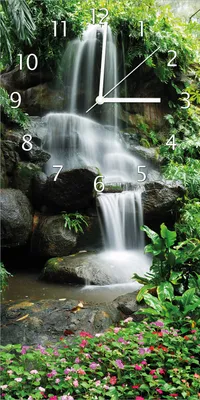 Produktbild von Wallario Design Wanduhr Sturzbach im Grünen aus Echtglas, Größe 30 x 60 cm