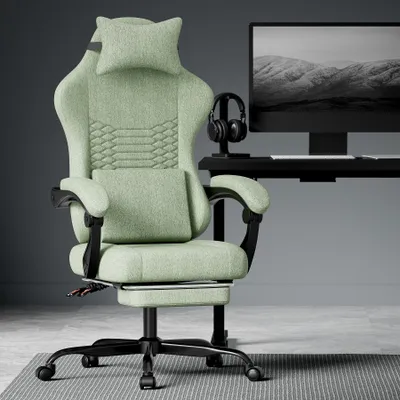 Productafbeelding van Gamingstoel, bekleding van stof, massagefunctie, hoofdsteun, ergonomisch ontwerp, geschikt voor racegames, voetsteun