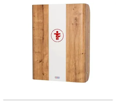 Produktbild von Hochklappbarer Wandwickeltisch aus Eiche-Holz mit Mittelteil aus Metall in Farbvarianten, Ausführung:Eiche/Grau