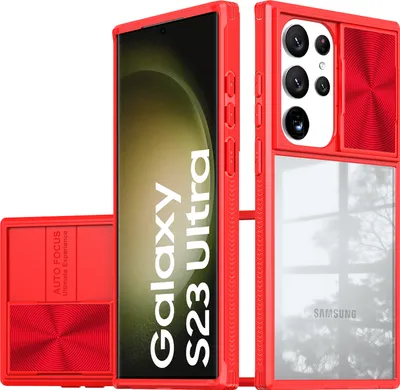 Produktbild von Galaxy S23 Ultra Hülle, TPU Bumper mit mit Schiebe Kamera Schutz Klar Schutzhülle für Samsung Galaxy S23 Ultra Rot