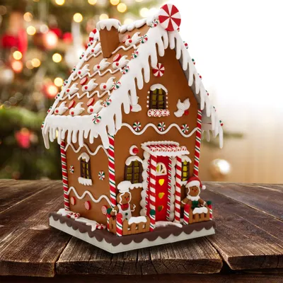 Produktbild von XL LED Lebkuchenhaus 40cm Deko Weihnachtshaus braun
