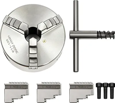 Obrázok produktu pre Presné sústružnícke skľučovadlo – samocentrovacie, 3-čelusťové – Ø 125 mm – upínací rozsah vnútorný 2,5–40 mm, vonkajší 38–110 mm – priechodný otvor 30 mm – excentricita 0,07 mm – striebro