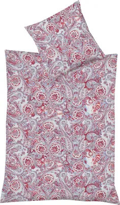 Produktbild von Fleuresse Mako-Satin Bettwäsche 135x200 Paisley blau rot weiß 114296-12