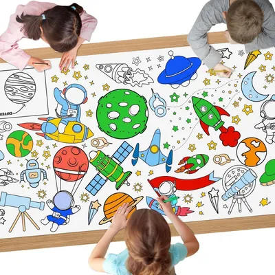 Produktbild von Papier-Tischdecke zum Ausmalen Weltraum 183 x 76 cm DIY Kinderbeschäftigung