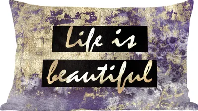 Produktbild von MuchoWow® Zierkissen Sofakissen Wohnzimmer Dekokissen 60x40 cm Zitate - Leben - Gold - Kopfkissen - Polster mit Foto