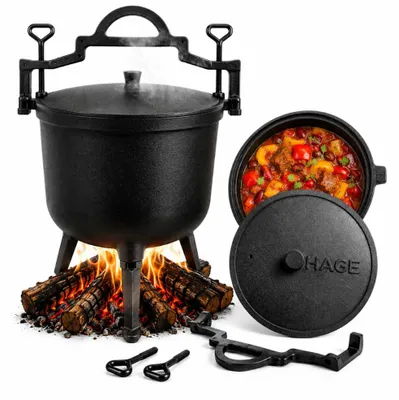 Produktbild von HAGE Dutch Oven Gusseisen Gulaschkessel mit Deckel und Standfüßen 10L