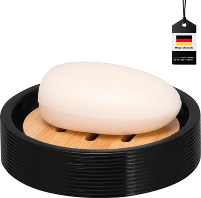 Image de bremermann Porte-savon SEGNO en bambou et plastique | Porte-savon pour savon en pain, noir