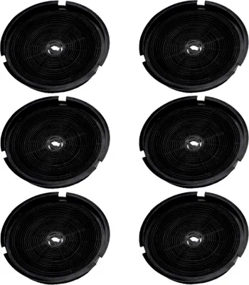Six black circular carbon filters arranged in two columns of three.