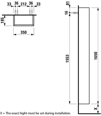Produktbild von LAUFEN Laufen Hochschrank BASE FÜR PRO S 1650x350x185mm Scharnier links weiß matt