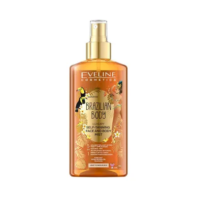 Produktbild von EVELINE COSMETICS Brazilian Body s Selbstbräunungsspray 5in1 für Gesicht & Körper Helle und dunkle Haut Sofortige Wirkung Sieben Tage