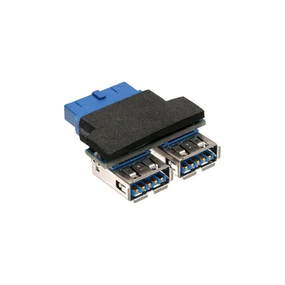 Produktbild von InLine USB 3.0 Adapter, 2x Buchse A auf Pfostenanschluss, 2x USB A, USB 3.0 (19pin), 0,05 m, Schwarz, Blau
