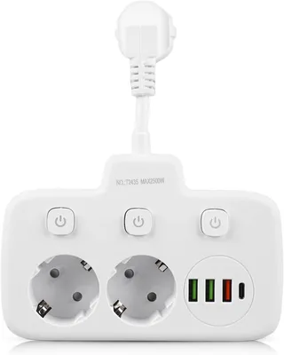 Obrázok produktu pre Zásuvková skrinka s dvoma zásuvkami – 2 zásuvky s 3 USB portami a 1 USB-C portom – 10 A / 2500 W