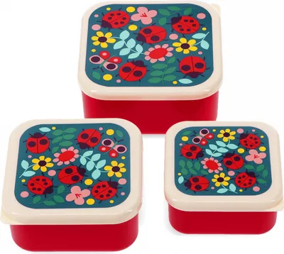 Produktbild von Snack Box 3-tlg. Ladybird Kunststoff Marienkäfer ca.11,5x11,5x5,5cm (große Box)