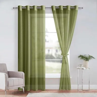 Obrázek produktu pro Sada dvou průsvitných záclon z polyesteru, zelené barvy, rozměry 260 x 140 cm, vhodné do obývacího pokoje, moderní design, snadná instalace