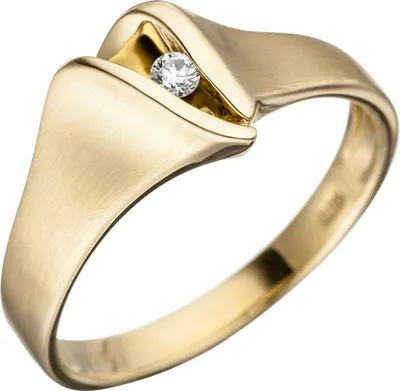 Produktbild von Gr. 52 - Damen Ring 585 Gold Gelbgold matt 1 Diamant Brillant Goldring Diamantring