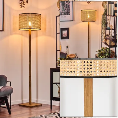 Produktbild von Varoni Boho Stehlampe aus Holz/Metall/Rattan/Wiener Geflecht in Natur/Schwarz