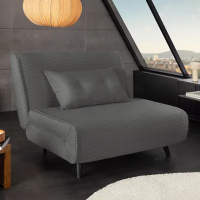 Produktbild von riess-ambiente Retro Schlafsessel SMART MULTIFUNCTION 100cm grau Cord Bettfunktion inkl. Kissen Sessel Relaxsessel Lesesessel