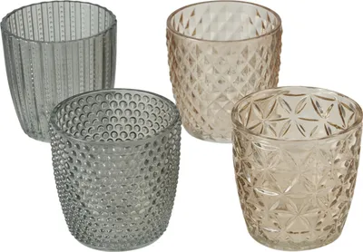 Produktbild von Windlicht MARILU - 4 teilig - Glas lackiert - Farbe: braun / grau Farbmix