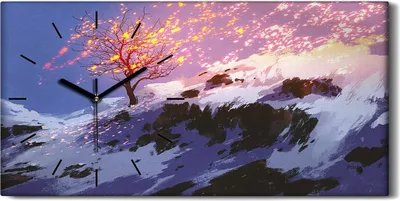 Produktbild von Leinwand Wanduhr Wandkunst Uhr Geräuschlos 60x30 Gemälde Berg Baum Winter Schnee - schwarze Hände