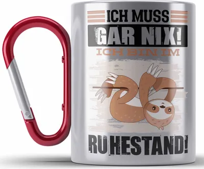 Produktbild von Trendation - Renter Edelstahl Tasse Karabiner Geschenk Ich Muss Gar Nix Ich Bin Im Ruhestand Renterin Rentner Geschenkidee Abschied Ruhestand (Rot)