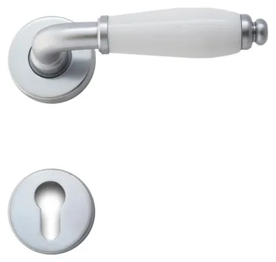 Produktbild von Oslo R5200 Ghidini Türgriff-Rosetten-Garnitur M18 mattchrom Handhabe weiß (Ausführung: Drücker/Drücker, Lochung: PZ, Oberfläche: M18 - mattchrom / Porzellan (M18)) Ausführung: Drücker/Drücker Lochung: PZ Oberfläche: M18 - mattchrom / Porzellan (M18)