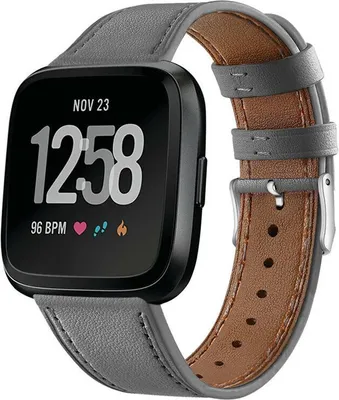 Produktbild von Lederarmband für Smartwatches - Passend für Fitbit Versa / Versa 2 - Grau - Strap-it Uhrenarmband / Armband
